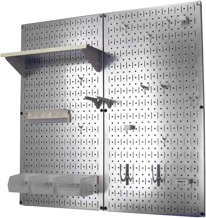Wall Control Metal Pegboard Organizer Utility Tool Storage and Garage Pegboard Organizer Kit with Metallic Tool Board and White Accessories