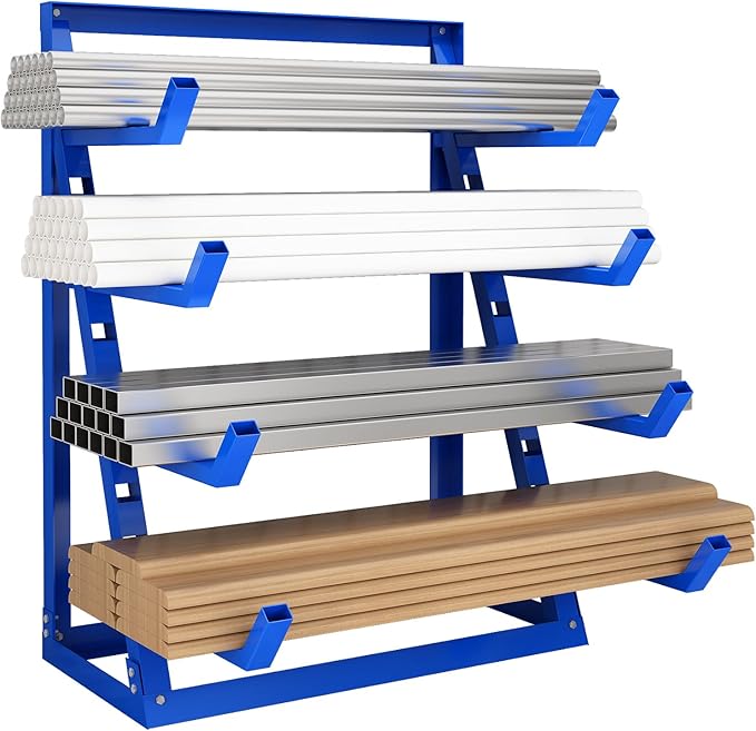 Heavy Duty Steel Horizontal Storage Rack with 4-Level Lumber Organizer Shelf Pipe Organizer Support Rack For Supermarket，Garage, Basement, Pantry, Workshop, 24''L x 60-7/8''H x 48-3/8''W