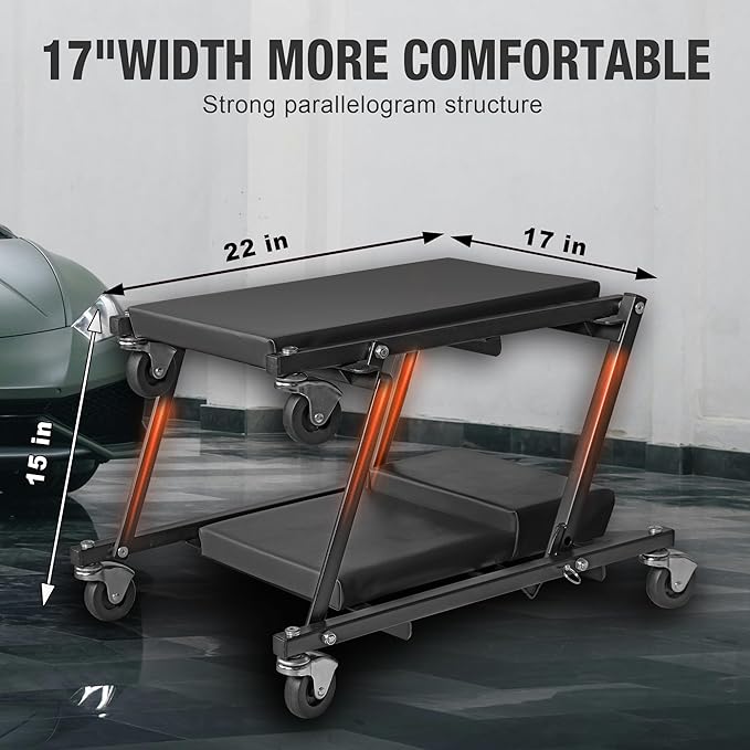 Torin 2-in-1 Foldable Garage Shop Creeper, 36" Black, 300 lbs Capacity, 6 Wheels, ATR6505B
