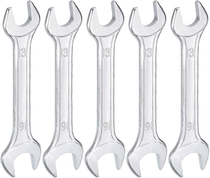 HARFINGTON 5pcs Double Open End Wrench 13mm x 16mm Metric 15 Degree Offset Angle Small Flat Head Wrench Galvanizing Open Ended Spanner for Automotive Repair Furniture Assembly