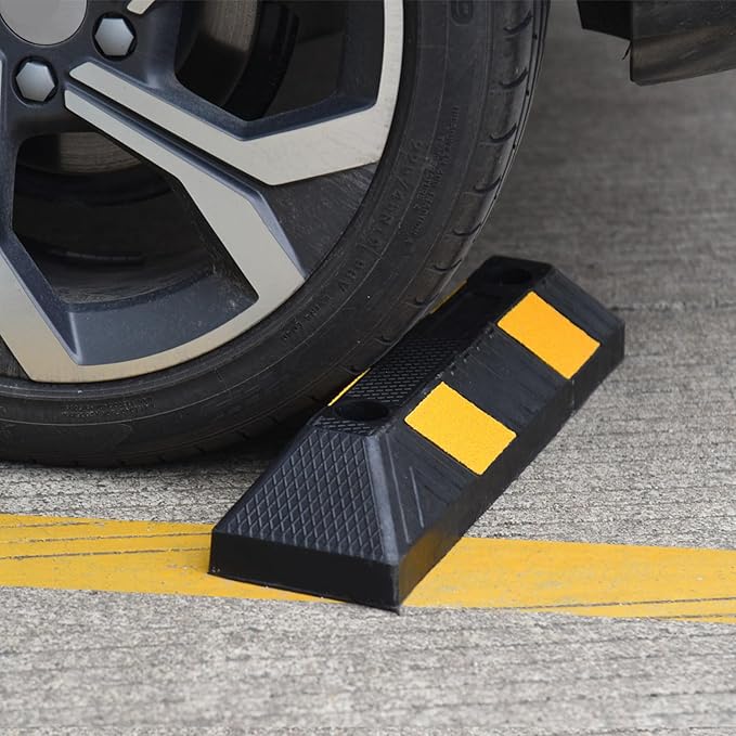 Heavy-Duty Rubber Parking Curbs, Parking Garage Floor Stoppers with Reflective Stickers, Mounting Screws Included, Wheel Stoppers for Car, Truck, Pickup, Motorcycle (21" - 4Pack)