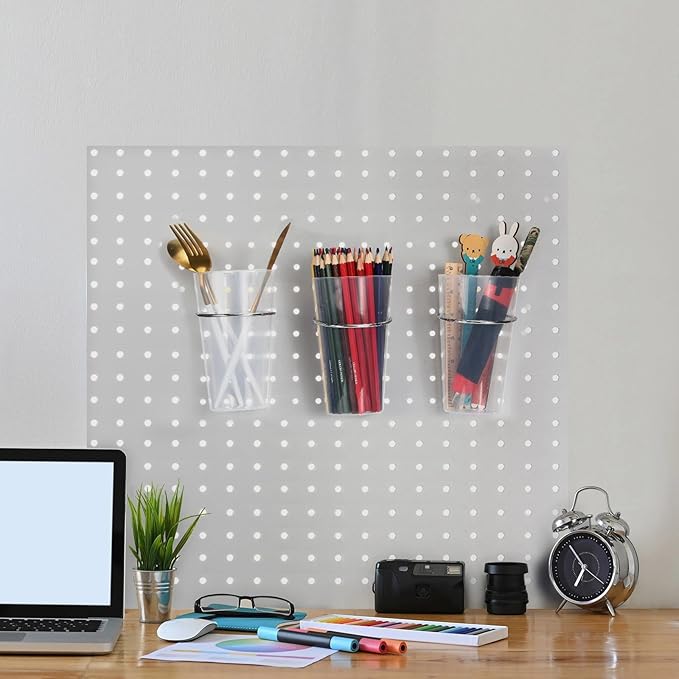 Yookeer 20 Pcs Pegboard Bins and Cups with Hooks and Loops Peg Assortment Organizer Accessories Various Tool Organizer Pegboard Baskets Set for Garage Workshop Workbench Office(Clear)