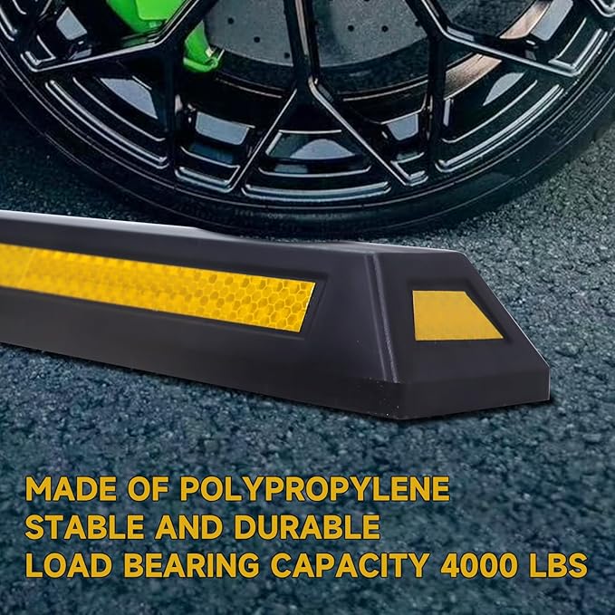 2Pack Parking Stopper for Garage Parking Aid for Cars with Reflective Stripes Garage Bumpers for Parking Car with 4PC Expansion Screws 18" L x 2" H