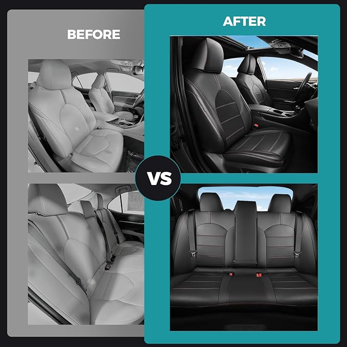 for Toyota Camry Seat Covers XLE XSE V6 2018 2019 2020 2021 2022 2023 2024 - Waterproof Breathable Leather Seat Covers for Cars, Custom Fit Car Seat Covers Full Set, Black Red Not for Hybrid