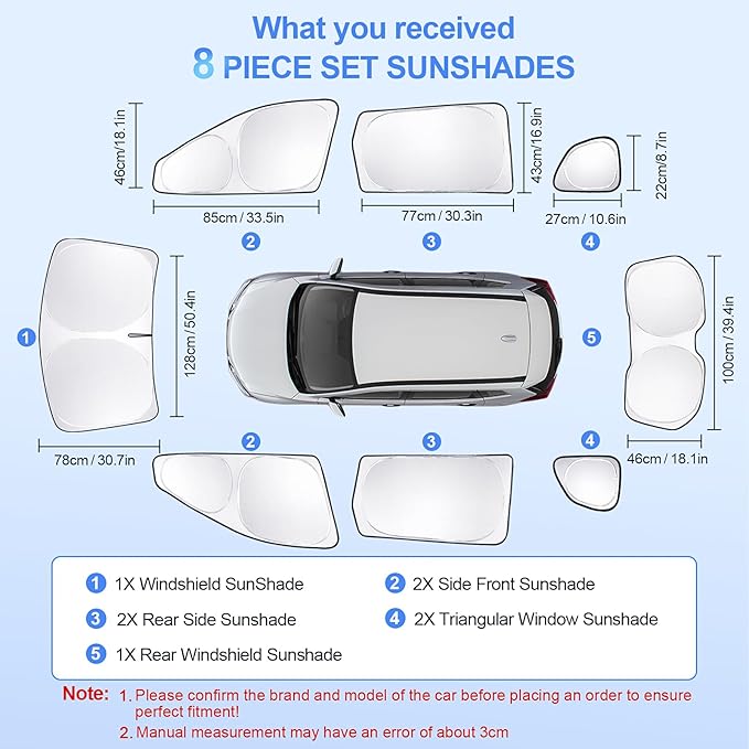 8pcs Car Window Shades for Nissan Rogue 2014-2020 Accessories,Windshield Side Rear Full Sunshade,Sun Visor UV Blocking, Privacy Protection for Camping Outdoor(Not Sport&2021 3rd Gen.T33)