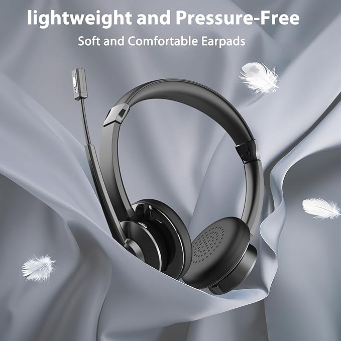 Wireless Headset，Bluetooth Headset with Microphone Noise Cancellation Wireless Headphones with USB Dongle Connection and Microphone Mute for PC/Laptop/Smartphone/Teams/Home