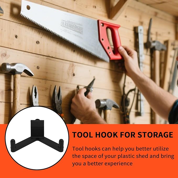 6Pcs Tool Hooks for Storage, ABS Shed Hooks Wall Shed Hanger Garage Organization Storage Accessories for Hanging Shovels Rakes Scissors Power Tools