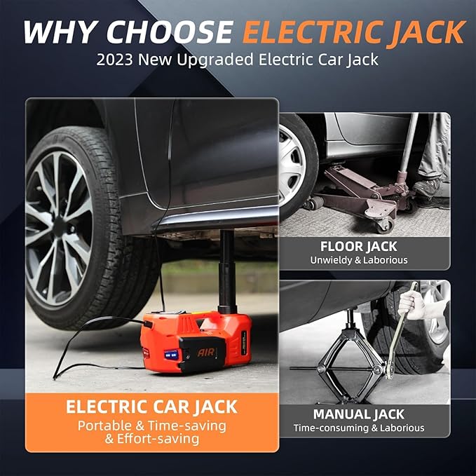 STANDTALL Electric Car Jack Kit 5 Ton 12V Hydraulic Jack Floor Jack with Impact Wrench and Tire Inflator Pump Lift with LED Light for SUV Sedan Truck Road Emergency Tire Change
