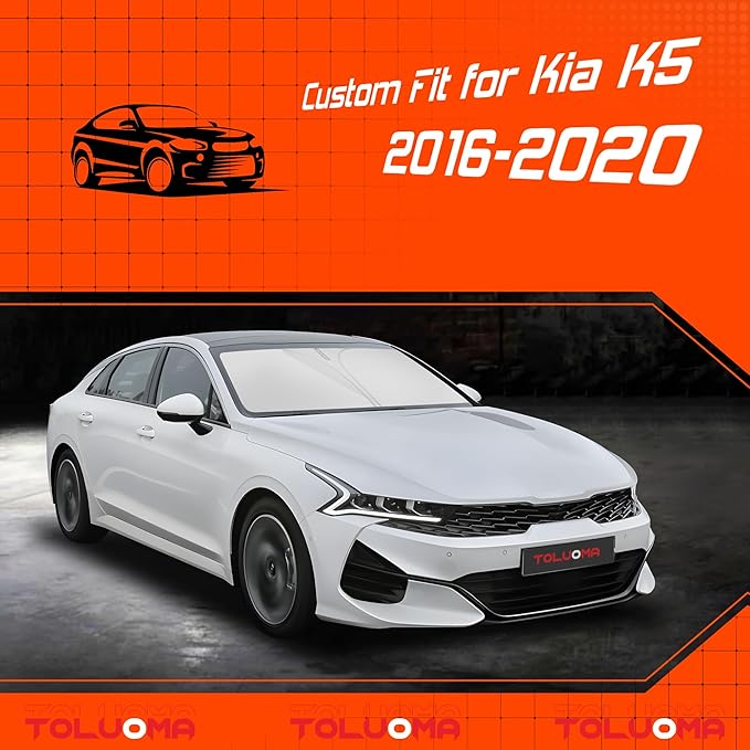 Custom Fit Windshield Sun Shade for Kia Optima 2016-2020 - Full Coverage, 210T Reflective Fabric, Double-Layer Design - Blocks 99% UV Rays, Keeps Car Cool, Easy to Install and Store