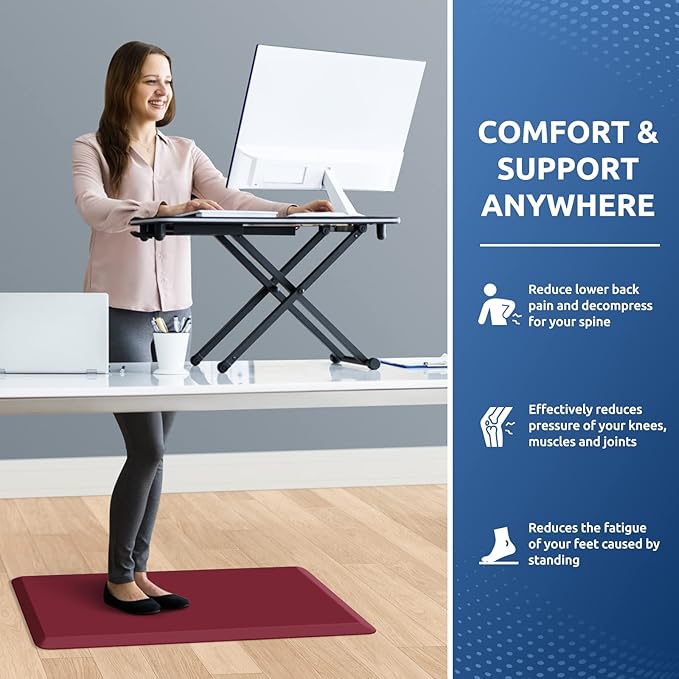 KitchenClouds Kitchen Mat Cushioned Anti Fatigue Rug 17.3"x28" Waterproof Non Slip Kitchen Standing Desk Mat Comfort Floor Mats for Kitchen House Sink Office (Red)