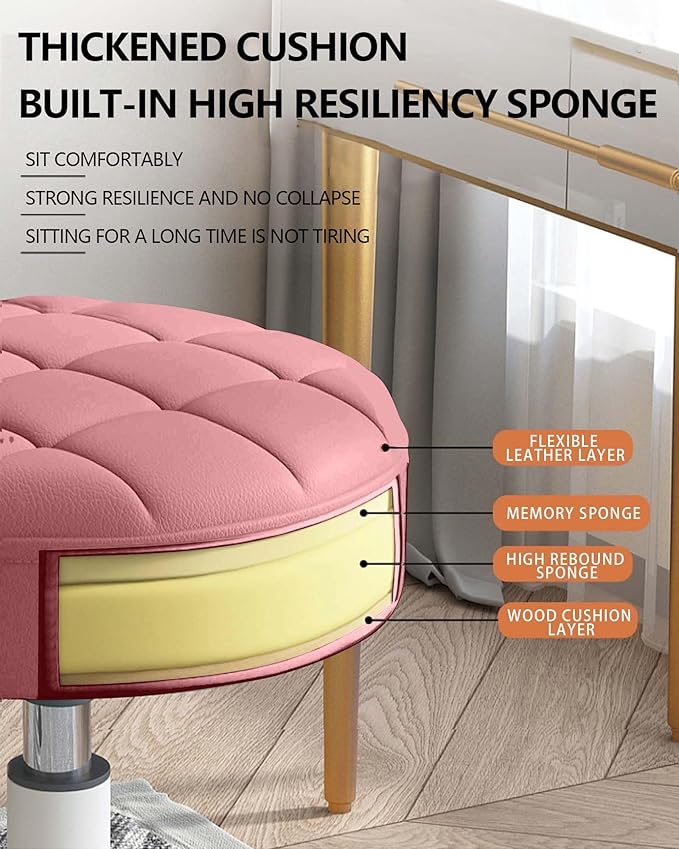 Small Chair Round Rolling Stool with Wheels PU Leather Height Adjustable Swivel Drafting Work SPA Salon Stools Home Office Chair,4 Pack