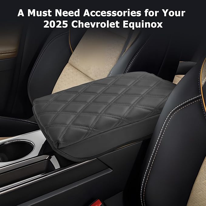LUWU Center Console Cover Compatible with 2025 Chevrolet Equinox Accessories 2025 Equinox Armrest Cover Center Console Pad 2025 Equinox LT, ACTIV, RS Armrest Console Cover Soft Leather (Black C)