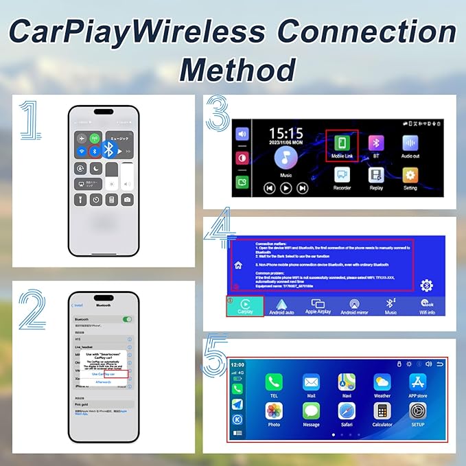 Wireless Car Stereo CarPlay Screen with 4K Dash Cam, 10.26" Apple Carplay & Android Auto Screen with 1080P Backup Camera/GPS Navigation/Mirror Link/Voice Control/Bluetooth