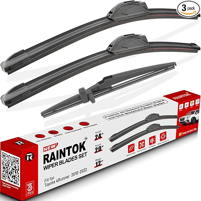 Windshield Wiper Blade Replacement for Toyota 4Runner 2010-2022 Original Equipment Replacement Front Rear Wiper Blades - 24" 20" 12" (Set of 3) U/J Hook
