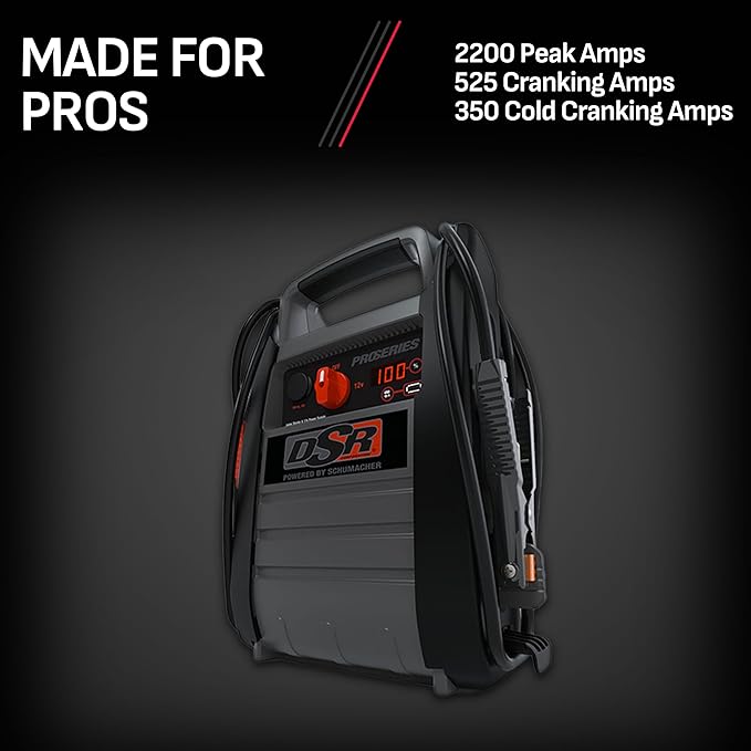 Schumacher Electric DSR ProSeries Car Battery Jump Starter - 2200 Peak Amp 12V Car Starter, Jump Box & Portable Power Station - Digital Display, Heavy-Duty Clamps - DSR165