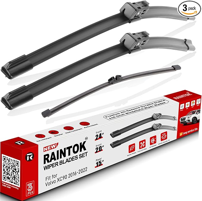 Windshield Wiper Blades Replacement for Volvo XC90 2016 2017 2018 2019 2020 2021 2022 Original Factory Quality Front Rear Wipers Blade Set for My Car - 24" 20" 15" (Pack of 3)