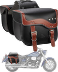 KEMIMOTO Motorcycle Saddlebags, 30L Large Capacity Saddle Bags Motorcycles, PU Leather Motorcycle Luggage Bag for Sportster Softail Dyna V-star Shadow, Universal Motorcycle Accessories, Brown