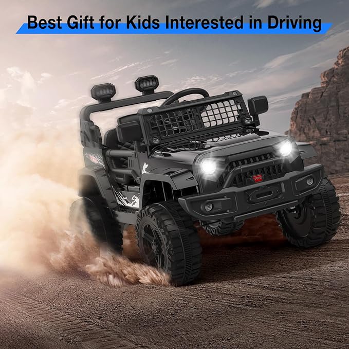 12V Kids Electric Ride On Truck Car w/Parent Remote Control, Spring Suspension, LED Lights & AUX Port | Outdoor Ride Toy for Boys Girls