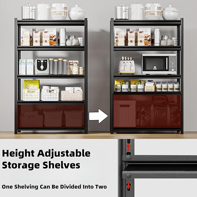 5 Tier Metal Shelving Unit, Adjustable Storage Shelves, 72" H x 47.47" W x 17.75" D Heavy Duty Garage Shelves for Warehouse, Basement, Kitchen, Pantry, Living Room, Black