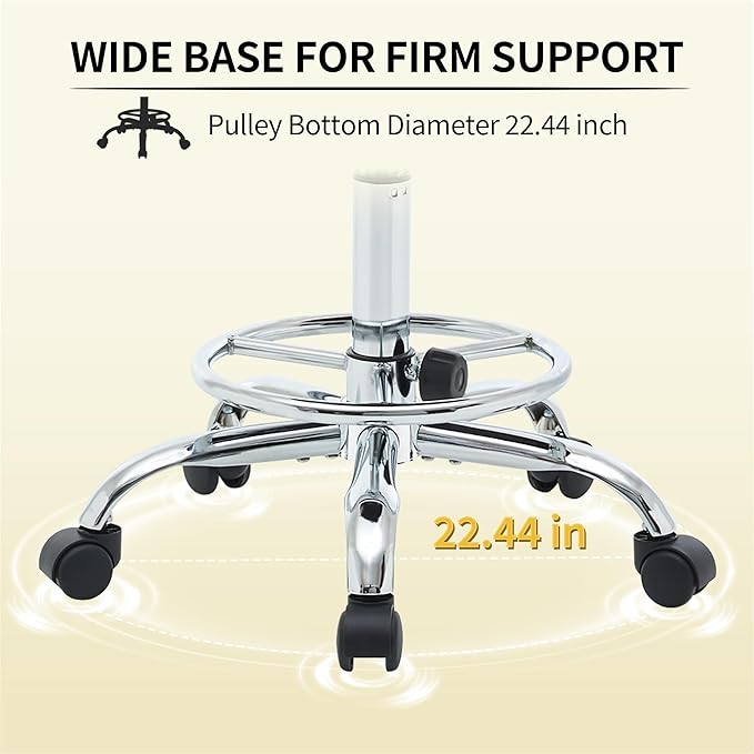 Rolling Stool with Back,Adjustable Height Foot Rest Rolling Salon Chair 19.5’’-26.6’’,Black Ergonomic Stool (Black)