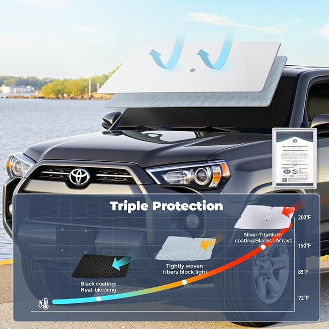 Windshield Sun Shade Umbrella: for Toyota 4Runner-2010-2025 - Front Car Window Shades - Foldable 2023 2024 4-Runner Sunshades Block UV Keep Cool