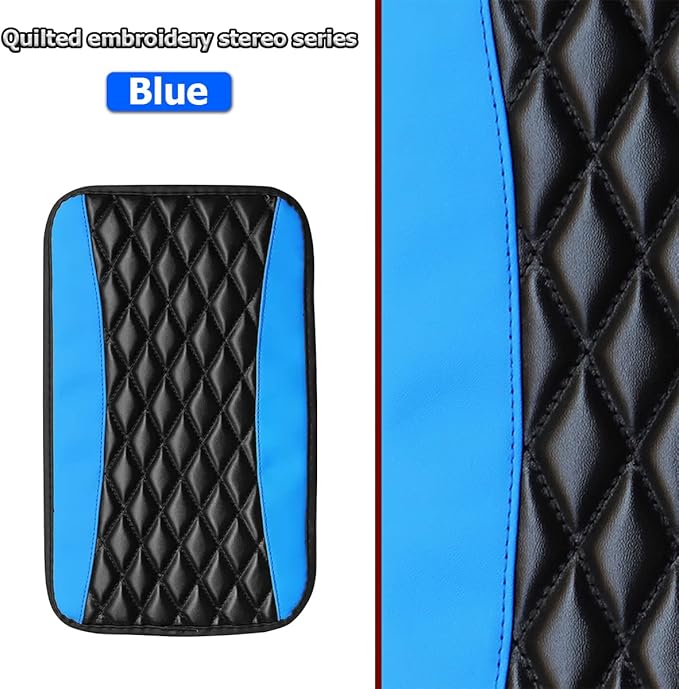 Car Center Console Cushion Pad, Universal Leather Waterproof Armrest Seat Box Cover Protector,Comfortable Car Decor Accessories Fit for Most Cars, Vehicles, SUVs (Blue)