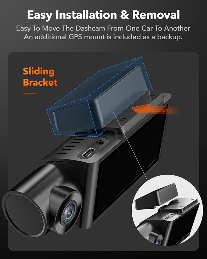 WOLFBOX i07 3 Channel Dash Cam Built-in WiFi GPS, 4K Dash Camera Front and Inside, 1440P+1080P+1080P Triple Car Camera with 3" LCD Screen, 32GB Card Included, IR Night Vision, 24H Parking Mode