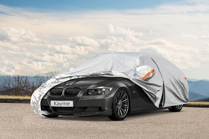 Kayme 6 Layers Car Cover Custom Fit for BMW 3 Series 320i 325i 328i 330i 335i (2013-2025) Waterproof All Weather for Automobiles, Outdoor Full Cover Rain Sun UV Protection.Silver
