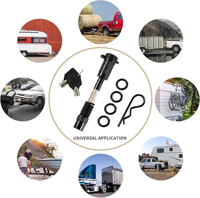 Trailer Hitch Pin Lock, 5/8" Dia with Extra Long 4" Hitch Lock Fits Class III IV V 2", 2-1/2"& 3" Receivers, Trailer Hitch Lock with Safety Clip and O-Rings for Trailer Truck Car Boat