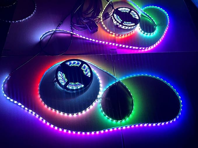 Black Out Full Tinted Smoked LEDs x4PCS 5FT 1.4Meters 60" RGB Dream Color Chasing IP65 Light Strips for Car Truck Slingshot Golf Cart Vehicle Underbody Wheel Hood Grille Lights Bluetooth + Remote
