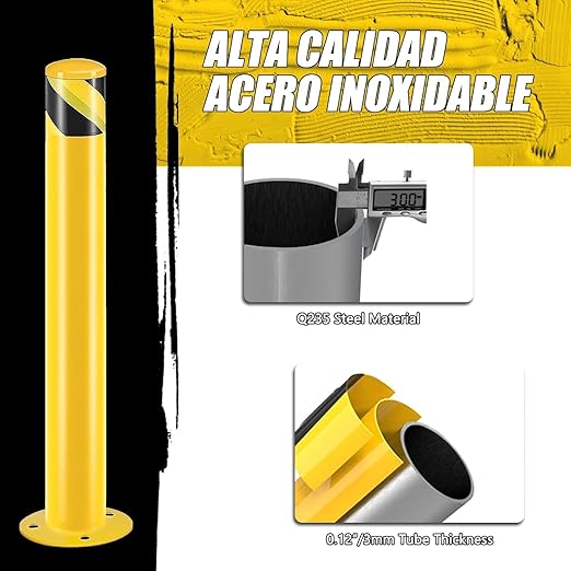 Safety Bollard Post, 36" H Steel Bollards,3.5" D Parking Bollard, Yellow Powder Coated Safety Parking Barrier Post, for Traffic Sensitive Areas (3, 36" H*3.5" D)