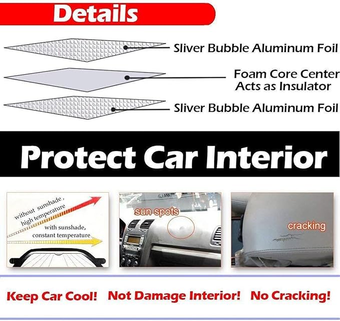 Big Hippo Car Windshield Sun Shade UV Rays Sun Visor Shade,Auto Front Car Window Shades Protector Folded Sun Shield Shade,Keeps Vehicle Cool - Blue (Size: 55.16"X 27.5")