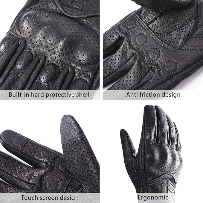 Harssidanzar Leather Motorcycle Gloves for Men Touchscreen GM028
