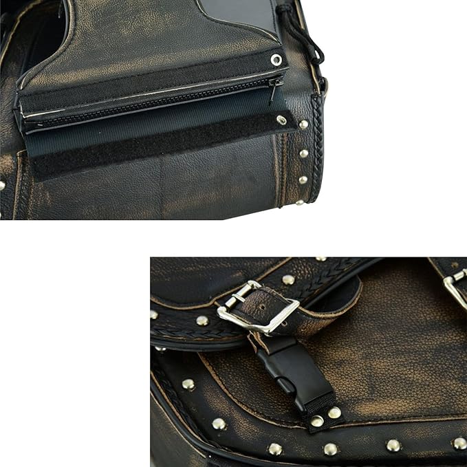 GARGOYLE BELLS Genuine Leather Motorcycle Saddle Bags Motorcycle Luggage Bag For Softails Sportsters Dyna ect