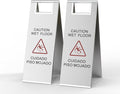 Stainless Steel Wet Floor Sign 2 Pack, 24 Inch Double-Sided Foldable Caution Sign with Handle, 8.8 lb Bilingual Warning for Restaurant, Office, Commercial Cleaning Use, Silver