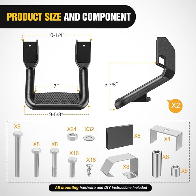 Nilight Universal Side Step Slip-Proof Aluminum Side Hoop Steps Nerf Bars Assembly Black 4 Pcs for Chevy (Chevrolet) Ford Toyota GMC Dodge RAM (Drilling Required)