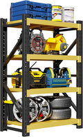 Garage Shelving Unit, 4 Tier Heavy Duty Racks, Easy Assembly, Metal Racks with Adjustable Shelves, 3000 LBS Load Capacity,for Warehouse,Basement (Black&Yellow, 19.7" D x 31.5" W x 63" H)