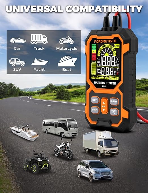 12V 24V Car Battery Tester, POROMETISTO CBT01 Automotive Battery Checker, Auto Battery Voltage Internal Resistance Tester, Battery Analyzer Tester for Car Truck Motorcycle SUV Boat ATVs RVs