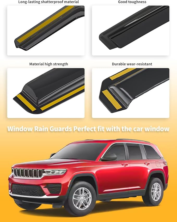 in-Channel Window Rain Guards Fit for Jeep Grand Cherokee(Not for L) 2022-2025 Double Cab Extra Durable Window Visors Window Deflectors Vent Visors Vent Shades Car Accessories-4 pcs 2-Q06