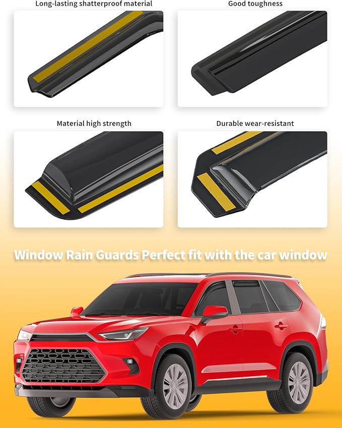 in-Channel Window Rain Guards Fit for Toyota Grand Highlander 2024 2025 Extra Durable Window Visors Window Deflectors Vent Visors Vent Shades Car Accessories-4 pcs 2-Q20
