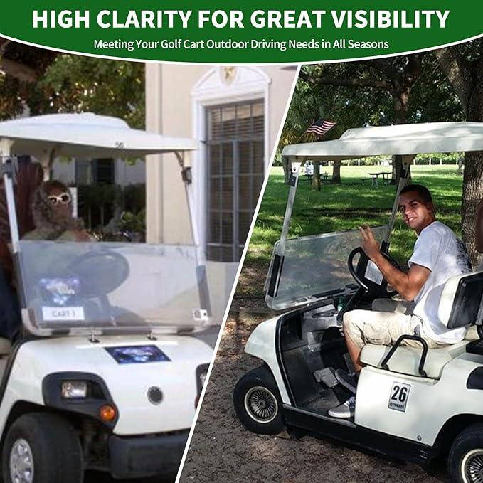 Golf Cart Foldable Windshield 3/16" (5MM) Thicken Only Fits 2003-2006 Yamaha G22, Fits 1"×1" Strut Rail Front Folding Acrylic Windshield Replacement, Included Mounting Hardware - Clear