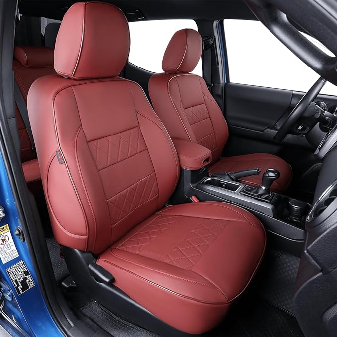 EKR Custom Fit Tacoma Car Seat Covers for Select Toyota Tacoma 2016 2017 2018 2019 2020 2021 2022 2023 Access Cab - Full Set,Leather(Burgundy)