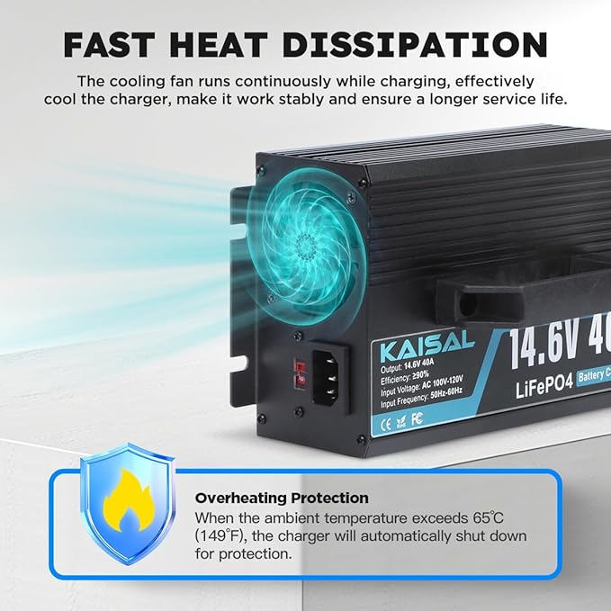 12V 40A Lithium Battery Charger 14.6V LiFePO4 Battery Charger for 12.8V LiFePO4 Lithium Deep Cycle Rechargeable Batteries 0V Wake Up 12 Volt Charger with 2 Connectors for RV, Boat, Car, Marine, Solar
