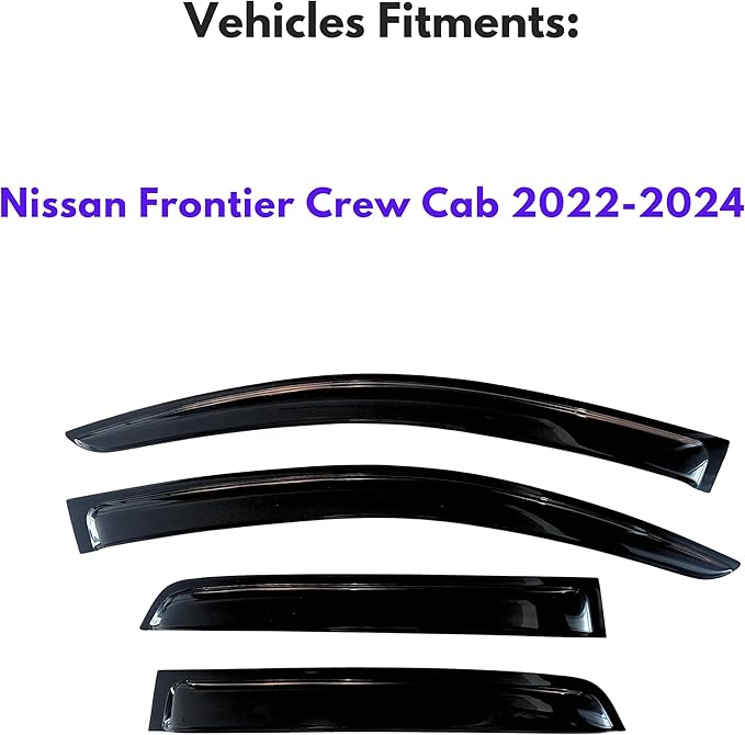 KPY Window Visor Compatible with Nissan Frontier Crew Cab 2022-2024, 4PC Rain Guard Side Window Vent Deflectors Tape-On Style, 2022 2023 2024