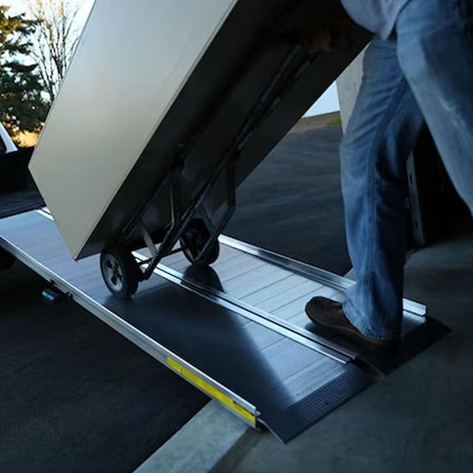 EZ-ACCESS TRAVERSE Singlefold Portable Loading Ramp Heavy Duty Aluminum Safe Non-Slip Platform with Carrying Handles, 4 Foot, Silver