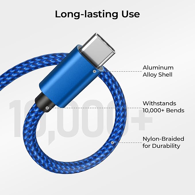 Basesailor USB Type C Charger Cable 3Pack 3.3/6.6/10FT,Charging Cord for iPhone 16 15 Pro Max 2024,Samsung Galaxy A10E A03s A14 A13 A12,A20 A21 A22,A33 A34,A42,A54 A53 A52 A51,S24 S23 S22 S21 Plus