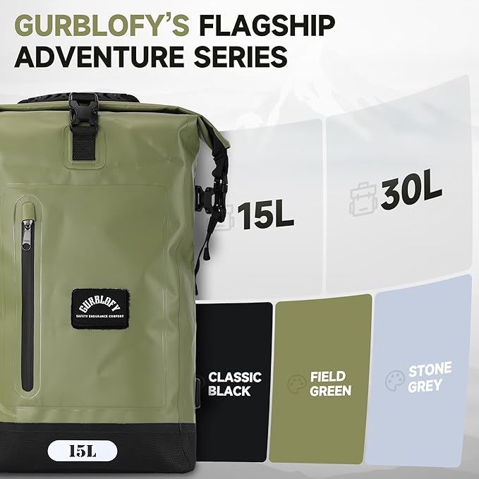 Motorcycle Saddle Bag, 15L Waterproof Motorcycle Tail Bag, 2 Size and 3 Color Options Travel Bag, PVC Bag, Rear Seat Bag, Backpack Field Green GT-15GN