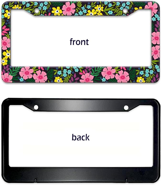 Floral License Plate Frame, Flowers License Plate Holder Covers, Metal Aluminum Rustproof Car Accessories for Us Canada Standard Women Men 2 Holes with Screw Caps