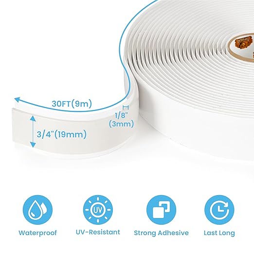 Butyl Tape White, 3/4" x 30' x 1/8" RV Roof Sealant Plumbers Putty Tape, Window Seal Butyl Sealant Double Sided Butyl Caulking Tape for Boat Sealing, EDPM, Automotive, Camper
