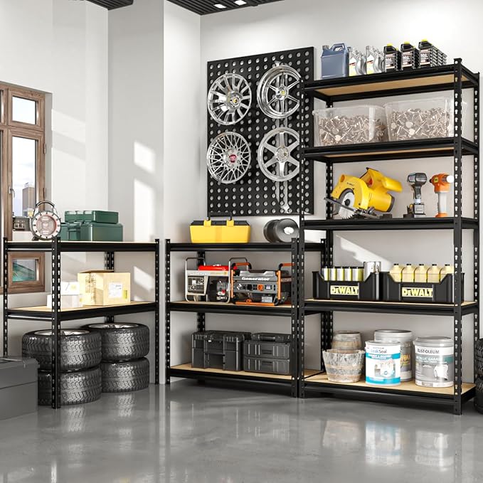 5-Tier Adjustable Metal Storage Shelves Heavy Duty Garage Shelving, 60" H x 28" W x 12" D Shelving Unit Rack for Kitchen, Classroom, Dormitory, Basement & Warehouse
